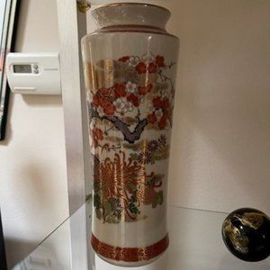 Satsuma Vintage 1979 12” Tall Vase Porcelain Gold Trim